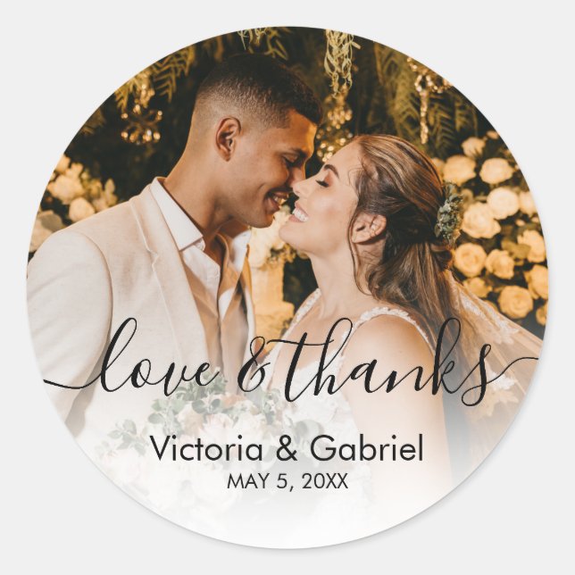 Wedding Foto Calligraphy Script Foto Vielen Dank Runder Aufkleber (Vorderseite)