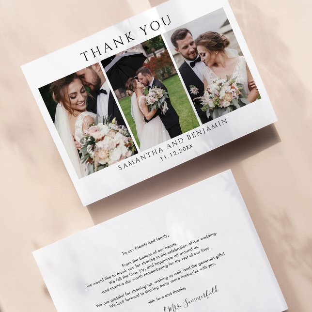 Wedding Foto Collage Mr. und Mrs. Mitteilungskarte (Wedding Day Photos Thank You Card)