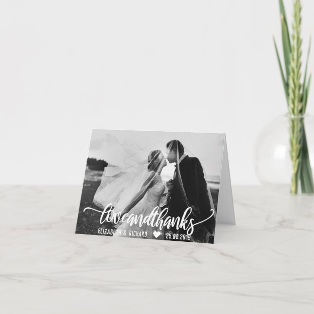 Wedding Foto Danke, Script Calligrafy Dankeskarte (Vorderseite)
