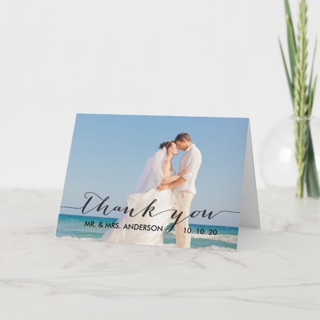 Wedding Foto des Handschrifts-Schwarz-| danken Dankeskarte (Vorderseite)