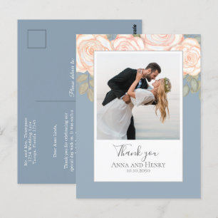 Wedding Foto Elegant Dusty Blue Vielen Dank Postkarte