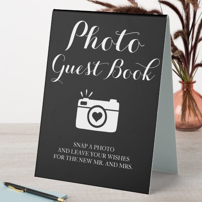 Wedding Foto Gästebuch Black Pedestal Schild (In Situ (Tisch))