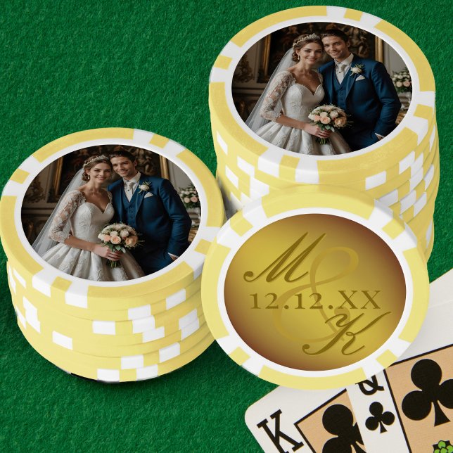 Wedding Foto Gold Rokoko Monogram Poker Chips (Add your photo, initials and wedding date to these fancy poker chips)
