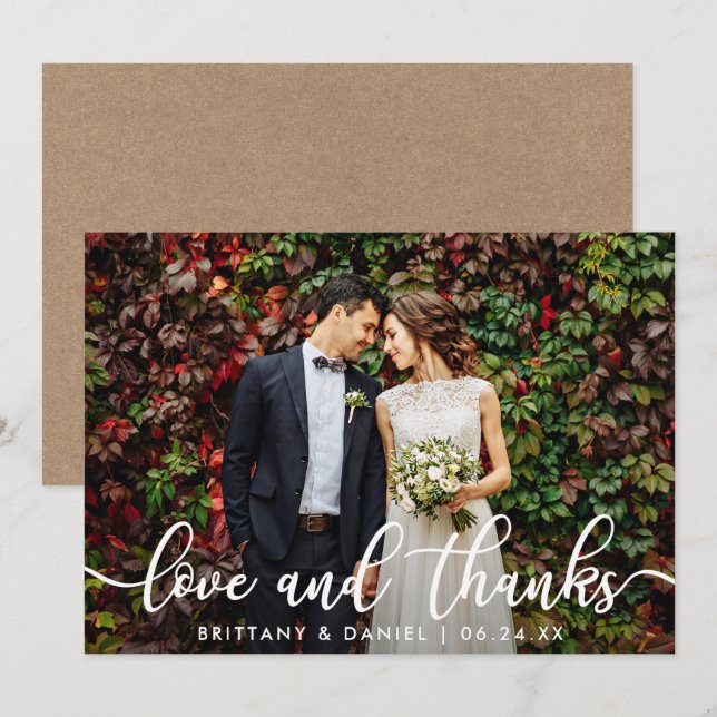 Wedding Foto Kraft Liebe and Dankcard Einladung (Vorne/Hinten)