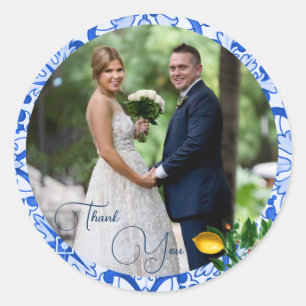 Wedding Foto Lemon Blue Tile Vielen Dank Runder Aufkleber