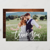 Wedding Foto Pinsel Script Wood Danke Karte
