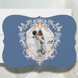 Wedding Foto Regency Era Blue Monogram Save The Date