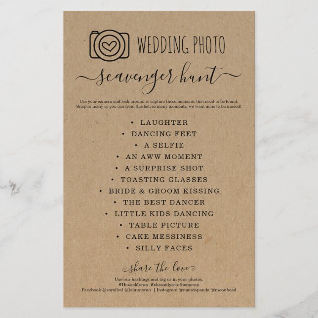 Wedding Foto Scavenger Hunt I Spy Game Kraft Flyer (Vorne)