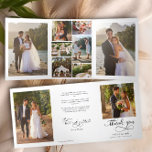 Wedding Foto Vielen Dank 10 Pic Elegant Calligrafy Dreifach Gefaltete Karte<br><div class="desc">Dreischneides Wedding Foto danke Ihnen Karte mit eleganter Kalligraphie. Die Vorlage ist Set für Sie, um 10 Hochzeitsfeiern Fotos, Ihr Dankeschön Nachricht, den Namen der Braut und Bräutigam, Hochzeitstag und Ort hinzuzufügen. Ihre Fotos werden in verschiedenen Formen und Größen angezeigt, einschließlich einer Collage im Foto. Einfach, modern und elegant, mit...</div>