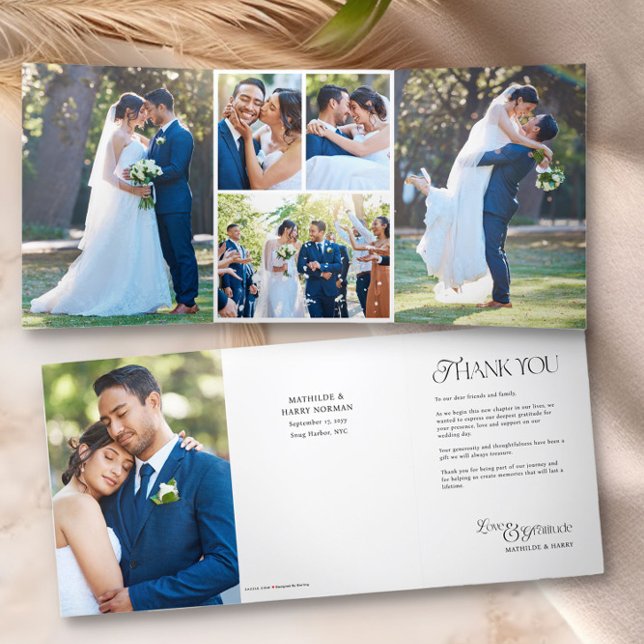 Wedding Foto Vielen Dank 6 Pic Nostalgie Schrift Dreifach Gefaltete Karte (Wedding photo thank you tri-fold card with nostalgic typeface by Darling & May)