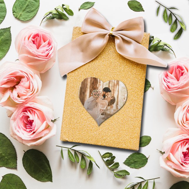 Wedding Foto Vielen Dank Herz-Aufkleber (Small 1-1/2" heart-shaped photo sticker.)