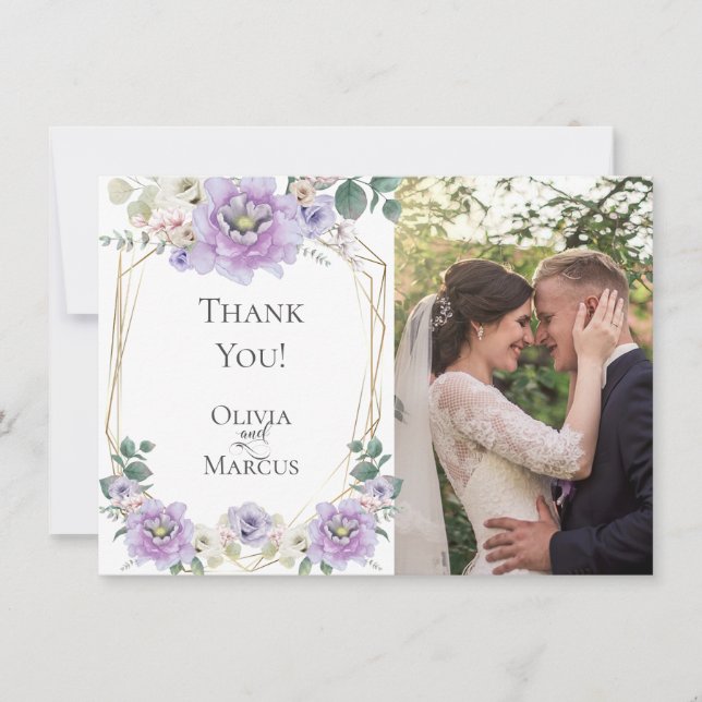 Wedding Foto Vielen Dank | Lavender Peony Floral Dankeskarte (Vorderseite)
