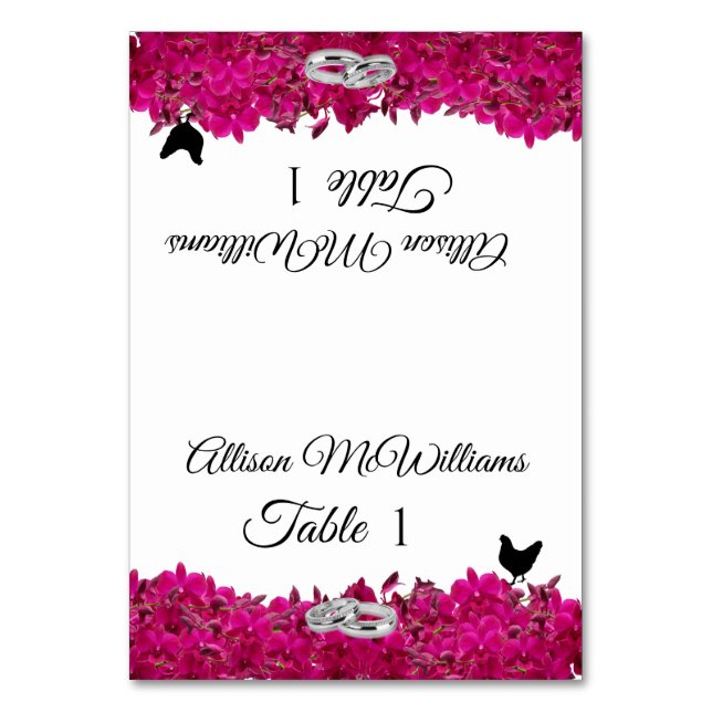 Wedding-Fuchsia Orchids White Poultry Icon- Tischnummer (Vorderseite)