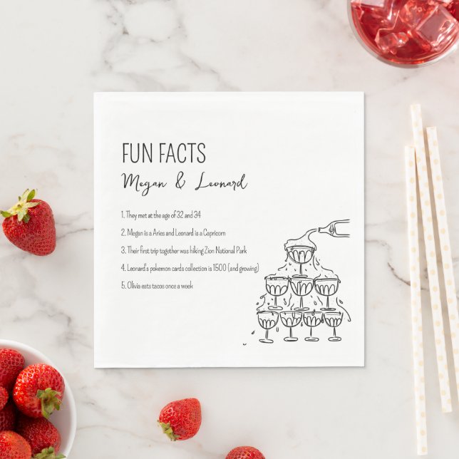 Wedding Fun Fakten handgezeichnete Champagnerturm Serviette (Beispiel)