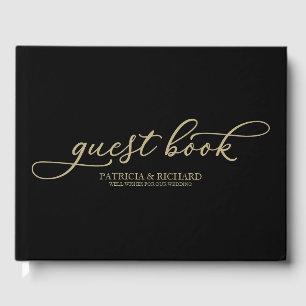 Wedding Gast Book Chic Gold Script Black Gästebuch