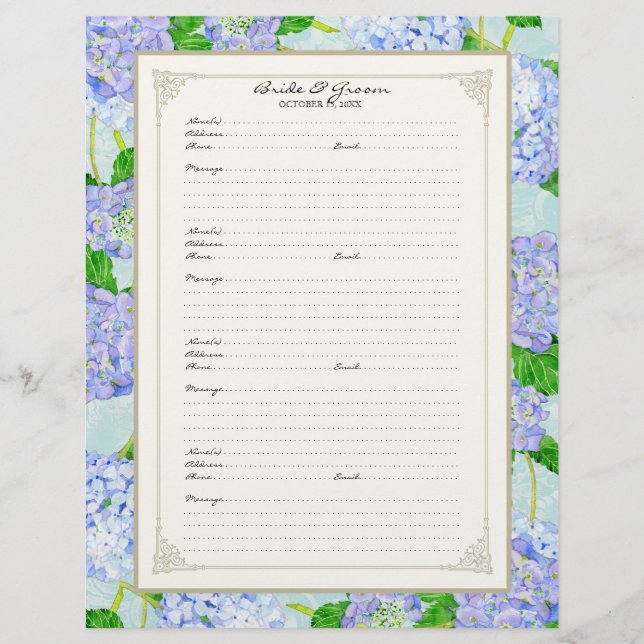 Wedding Gästebuch Blue Hydrangea Lace Floral (Vorderseite)