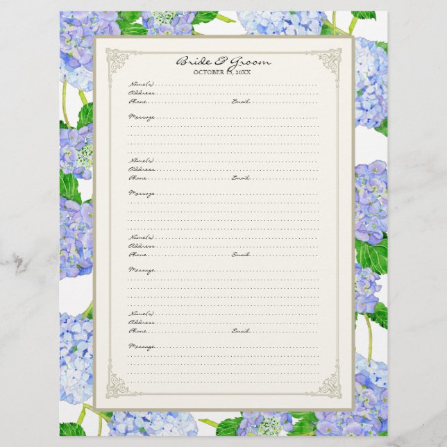 Wedding Gästebuch Blue Hydrangea Lace Floral Flyer (Vorne)