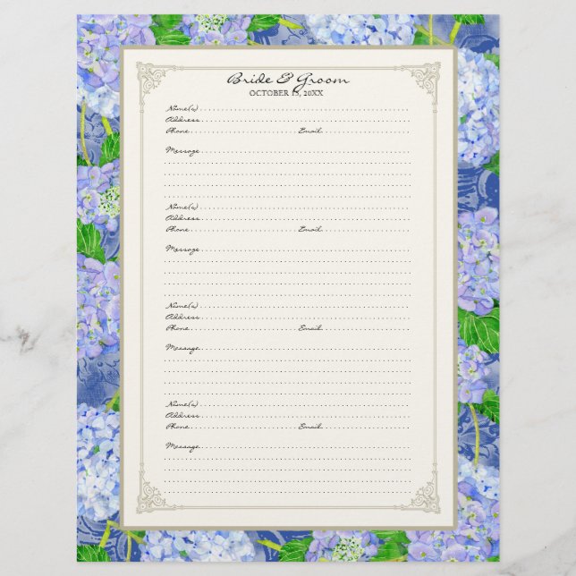 Wedding Gästebuch Blue Hydrangea Lace Floral Flyer (Vorne)
