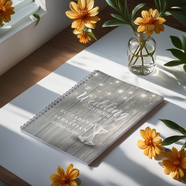 Wedding Gästebuch Champagne Brillen Wood Lights Notizblock (Von Creator hochgeladen)