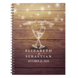 Wedding Gästebuch Champagne Brillen Wood Lights Notizblock