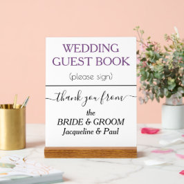 Wedding Gästebuch NAMES White Dusty Violet Acrylschild