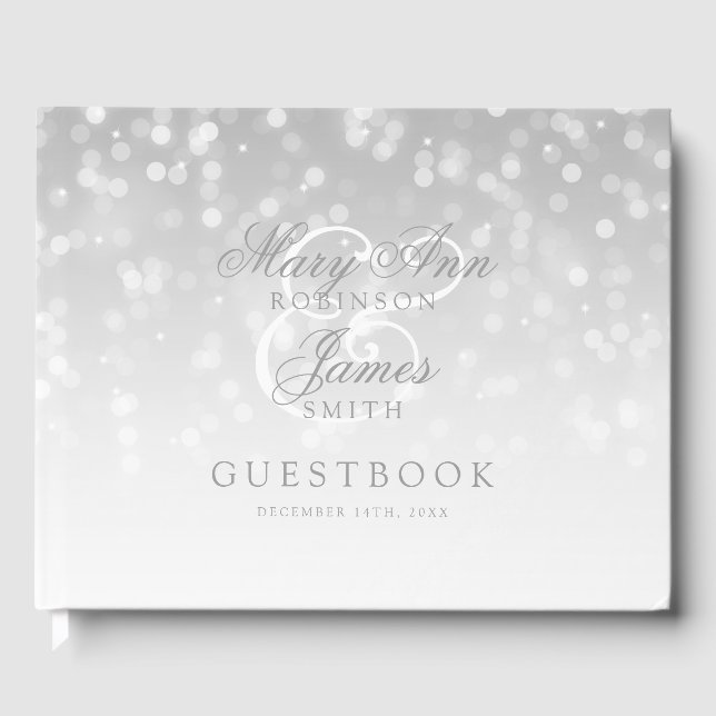 Wedding Gästebuch Silver Bokeh Sparkle Lights (Vorderseite)