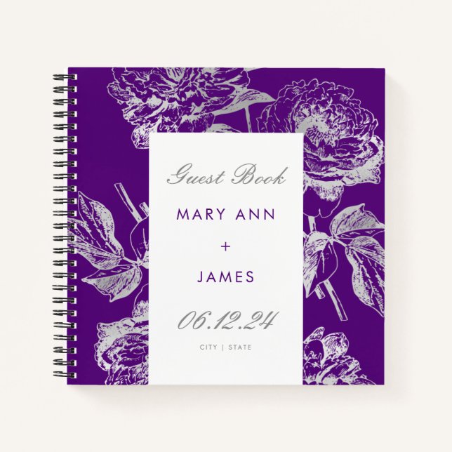 Wedding Gästebuch Simple Floral Silver Lila Notizbuch (Vorderseite)