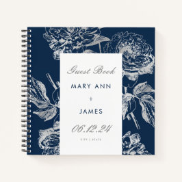 Wedding Gästebuch Simple Floral Silver Navy Blue Notizbuch