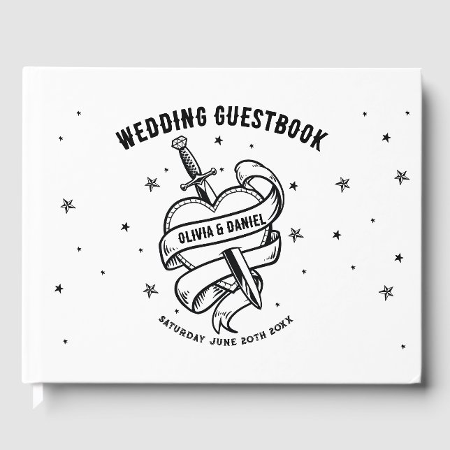 Wedding Gästebuch Tattoo Herz Schwarz-weiß (Vorderseite)