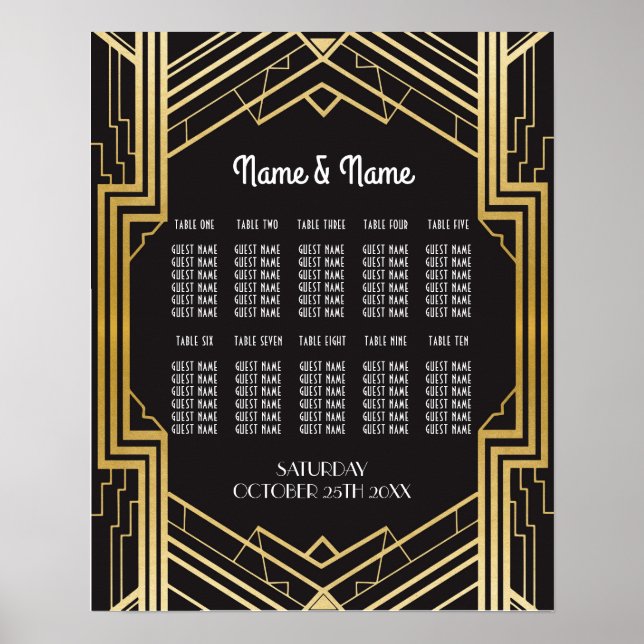Wedding Gatsby Art Deco 10 Tabelle 1920 Sitzplan Poster (Vorne)
