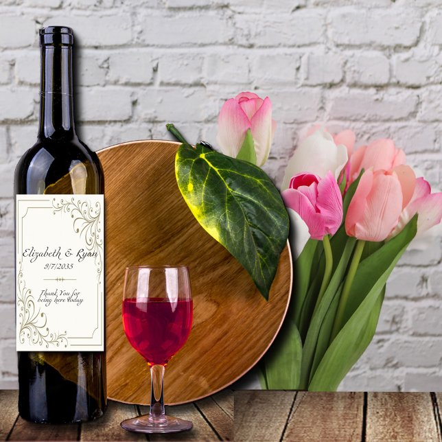 Wedding Gold Filigree Ivory Elegant Weinetikett (Von Creator hochgeladen)