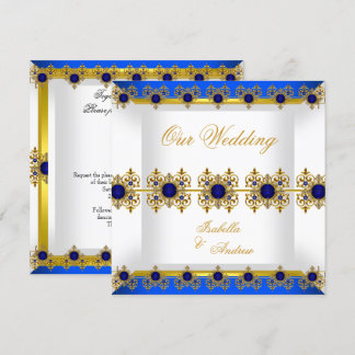 Wedding Gold Royal Blue Gem White Einladung