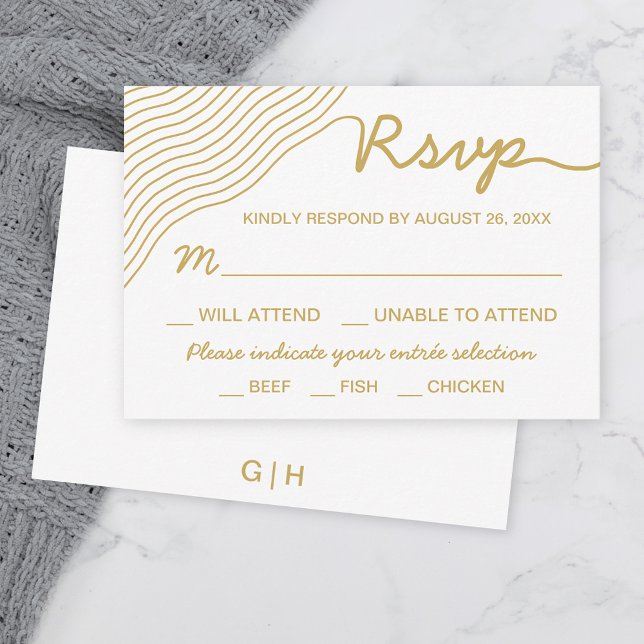Wedding Gold White Wavy Lines Elegant Minimalistis RSVP Karte (Von Creator hochgeladen)