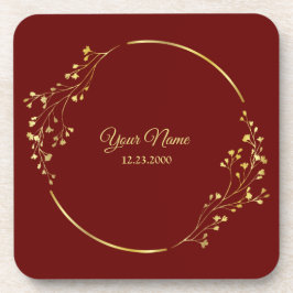 Wedding Golden Floral Geometric Wreath Red Party Getränkeuntersetzer