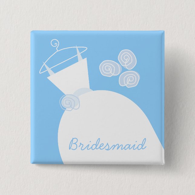 Wedding Gown Blue 'Bridesmaid' Platz Button (Vorderseite)