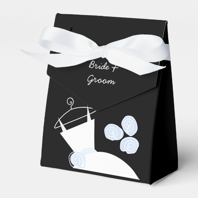 Wedding Gown Blue 'Names' schwarzes Zelt Geschenkschachtel (Vorderseite)