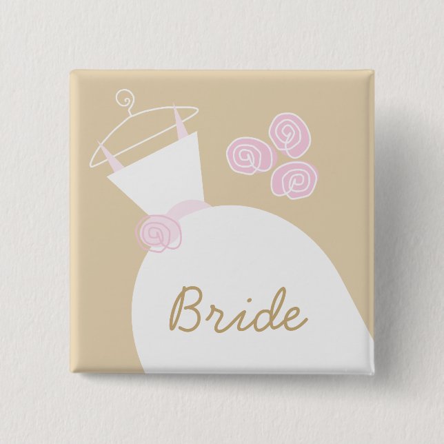 Wedding Gown Pink Beige 'Bride' Platz Button (Vorderseite)