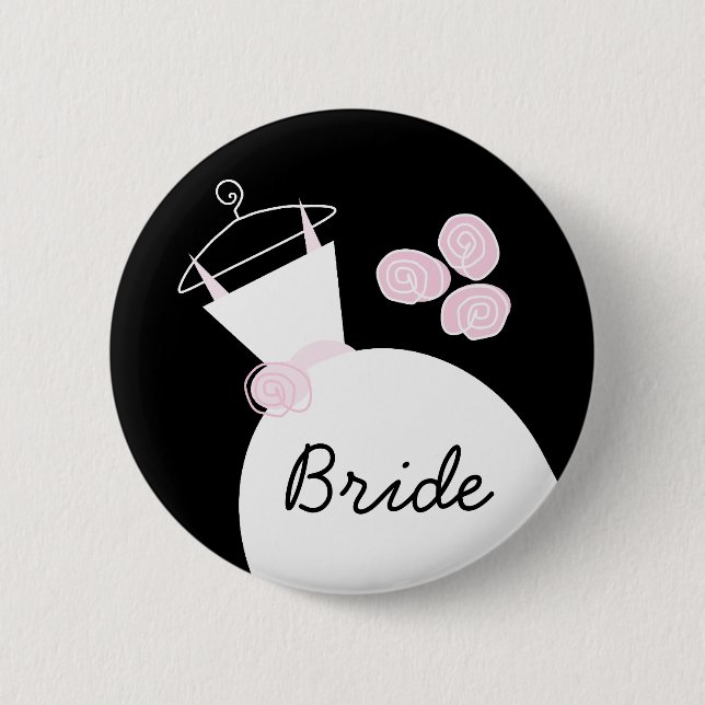 Wedding Gown Pink 'Bride' Knopf schwarz Button (Vorderseite)