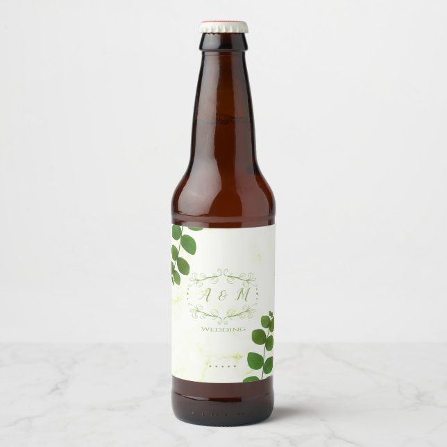 Wedding Green Chic Bierflaschenetikett (Vorderseite)