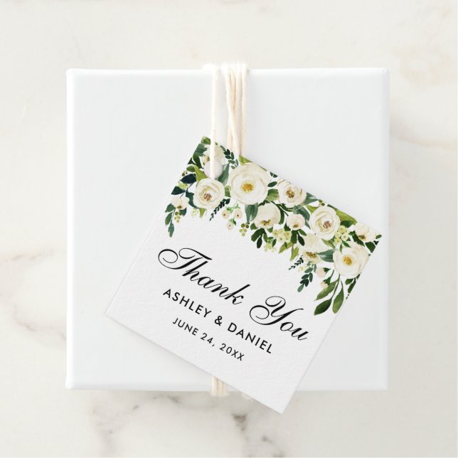 Wedding Green White Floral Vielen Dank Geschenkanhänger (Beispiel)