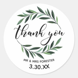 Wedding Greenery Kreath Vielen Dank Runder Aufkleber