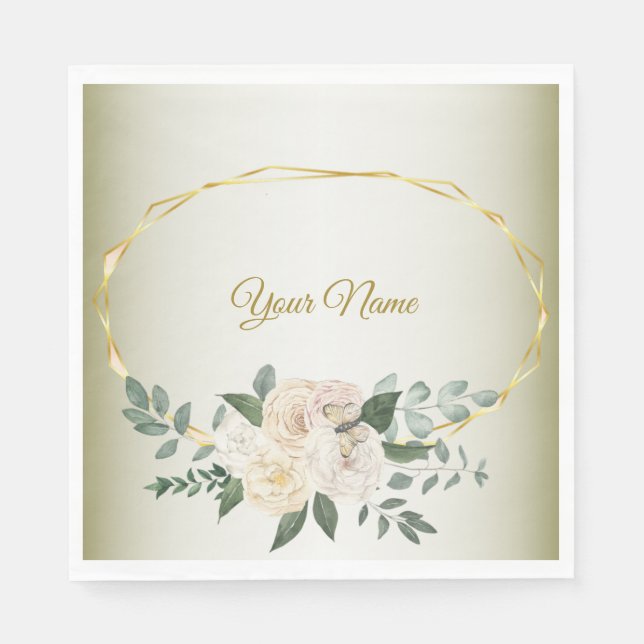 Wedding Greenery Leaves Pink Floral Gold Geometric Serviette (Vorderseite)