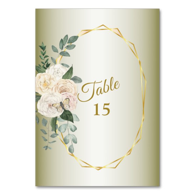 Wedding Greenery Leaves Pink Floral Gold Geometric Tischnummer (Vorderseite)