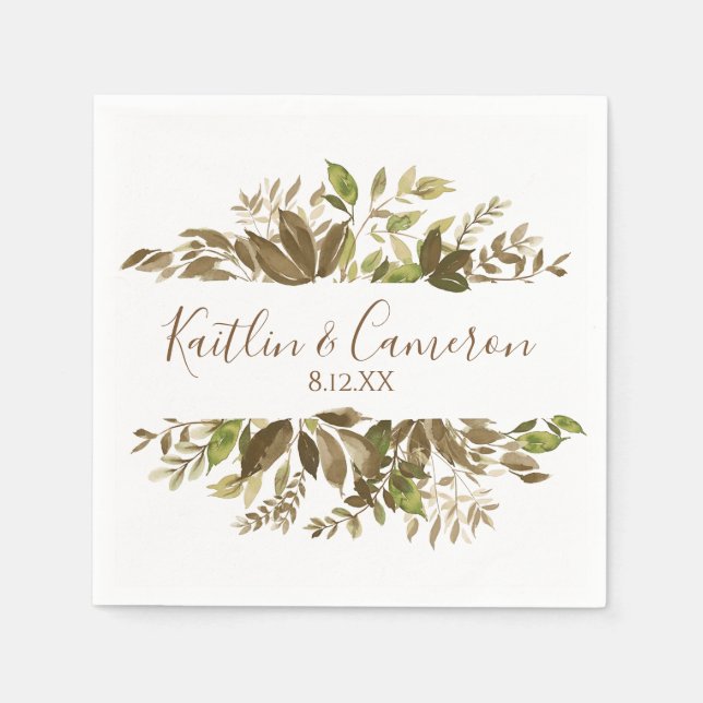 Wedding Greenery Napkins | Typografie (braun) Serviette (Vorderseite)