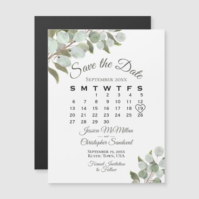Wedding Greenery Save the Date Calendar Magnet (Vorne/Hinten)