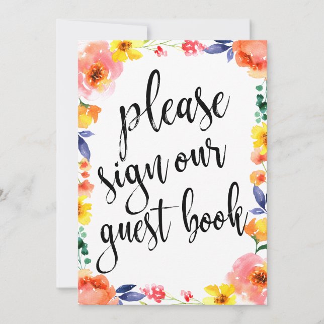 Wedding Guest Book Affordable Boho Floral Sign Einladung (Vorderseite)