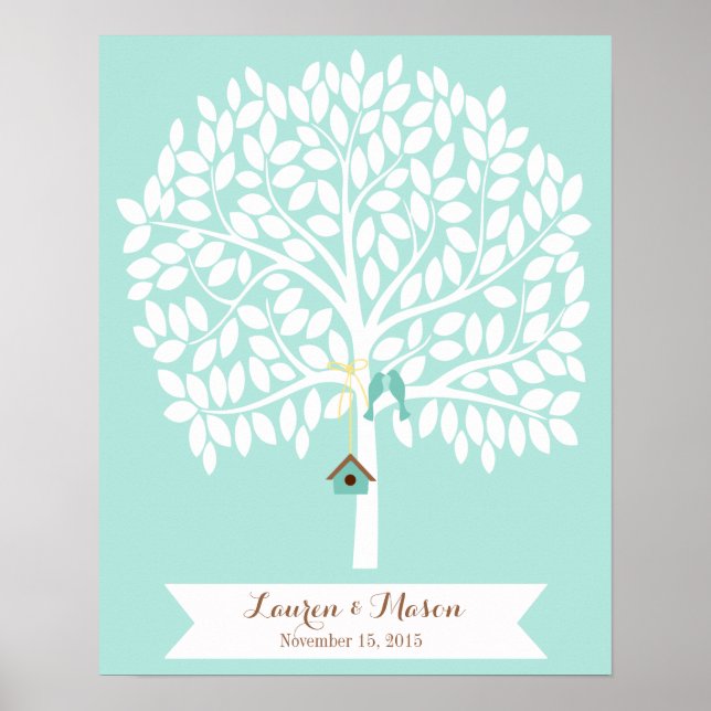 Wedding Guest Book Alternative Tree, blaue Blätter Poster (Vorne)