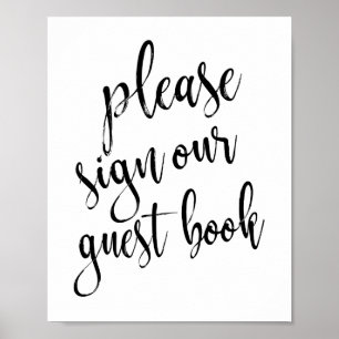 Wedding Guest Book Black and White 8x10 Sign Poster