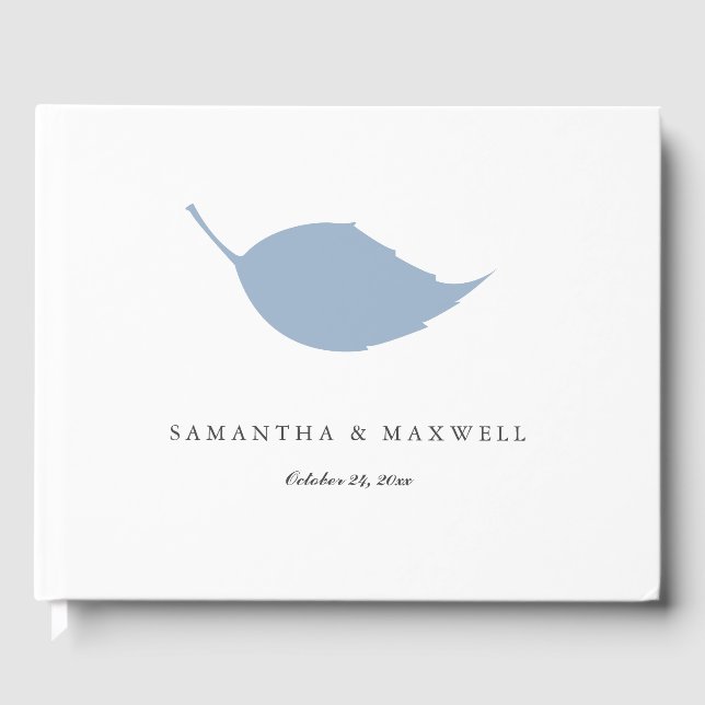 Wedding Guest Book Dusty Blue Leaf Gästebuch (Vorderseite)