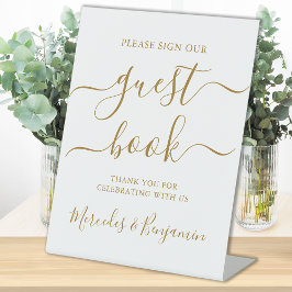 Wedding Guest Book Gold Elegante Kalligraphie Sockelschild